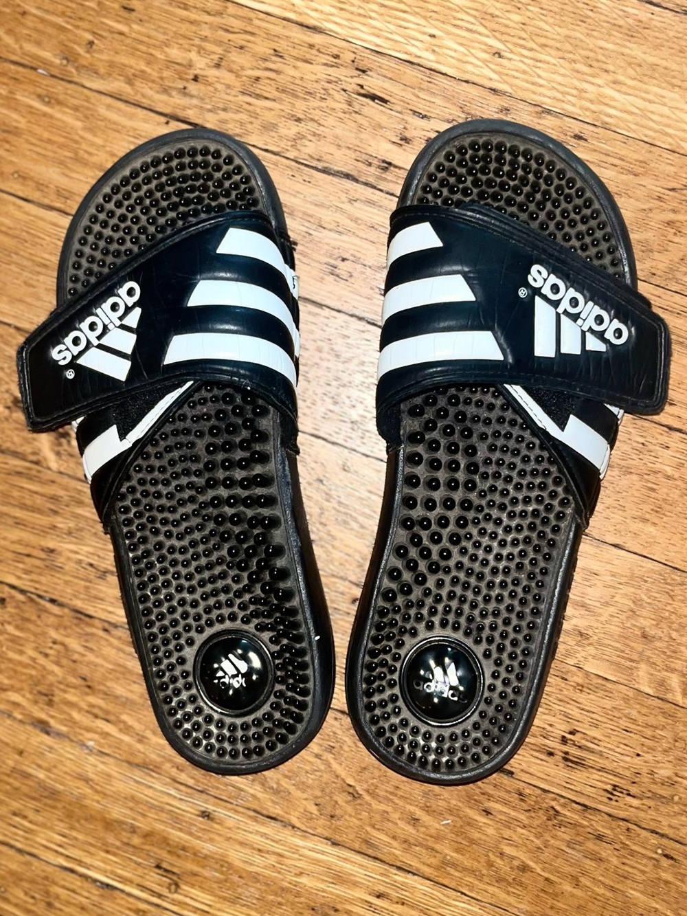 adidas Kids Black and White Adjustable Strap Slide Sandals